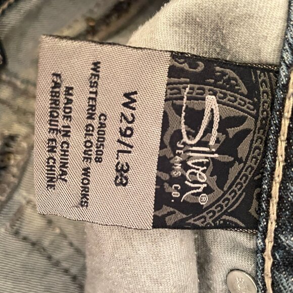 Silver Jeans Aiko Bootcut Distressed Denim Embellished Jeans size 29 x 33 - Picture 3 of 8